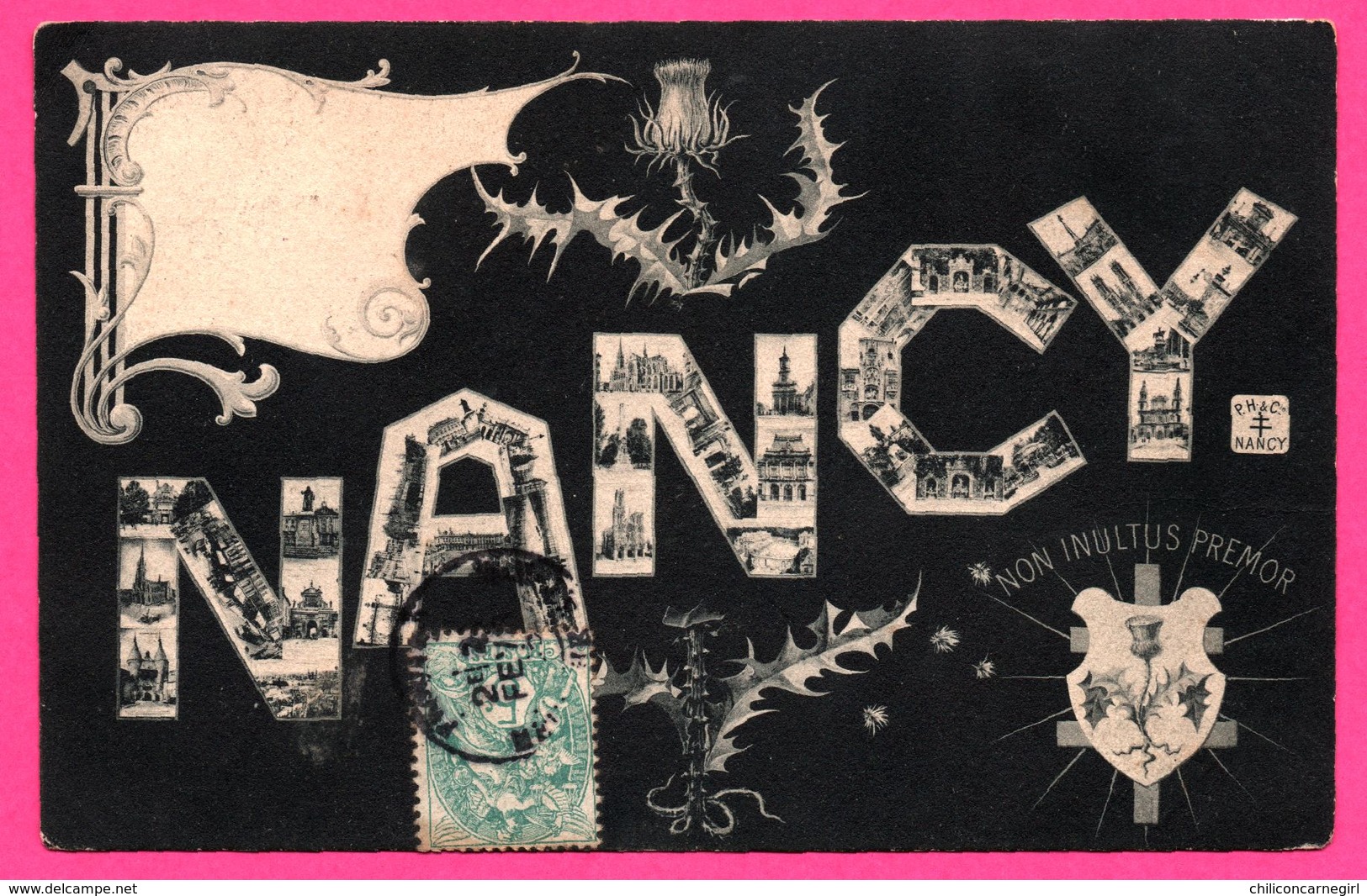 Nancy - Multivues dans les lettres de Nancy - Blason Non Inultus Premor - 1906 - Cachet FROUARD