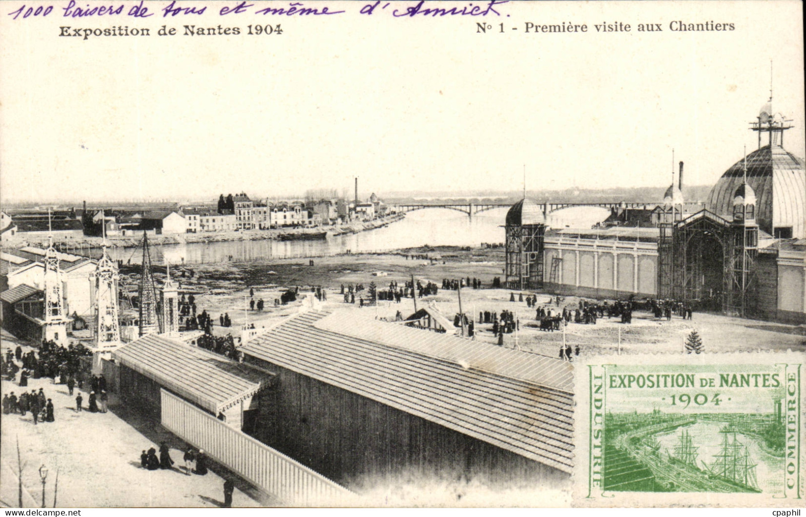 Nantes CPA Exposition de Nantes 1904 Premiere visite aux chantiers (avec vignette)