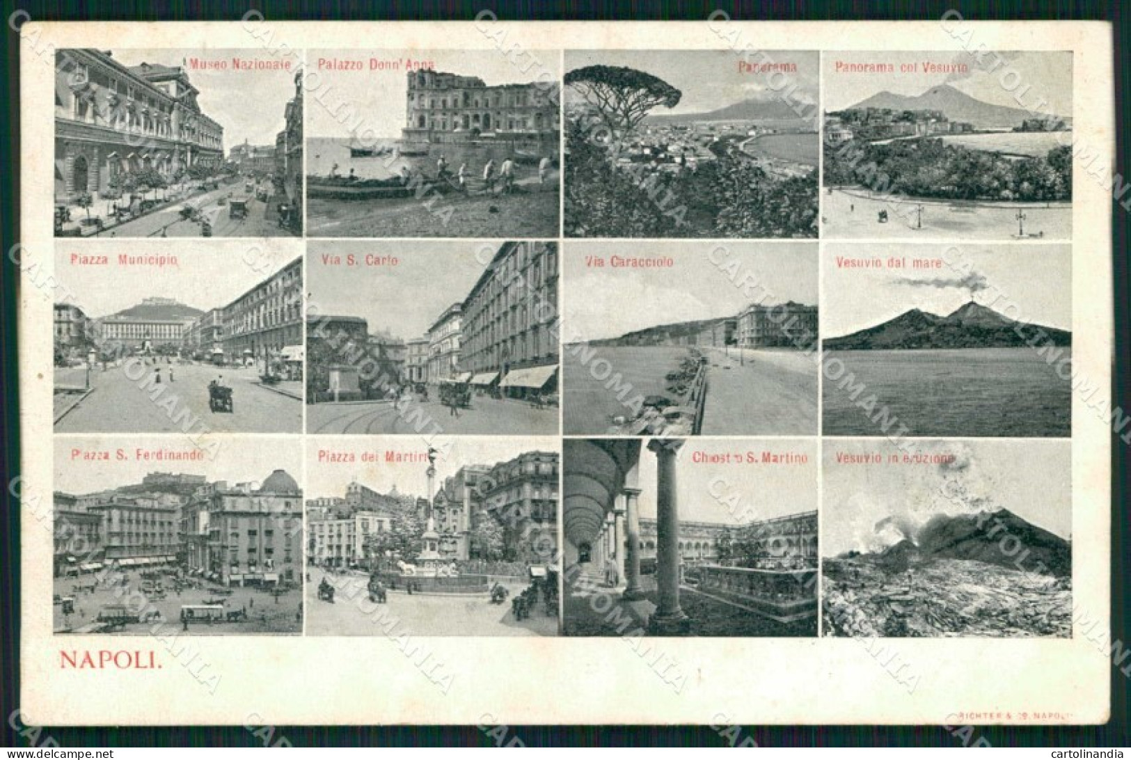 Napoli Città Piazze Vesuvio in Eruzione Via Caracciolo Richter cartolina MX4869