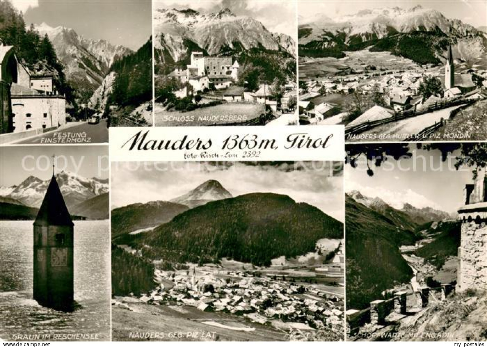 Nauders Tirol Festung Finsterholz Schloss Naudersberg Kirchturm im Reschensee Al