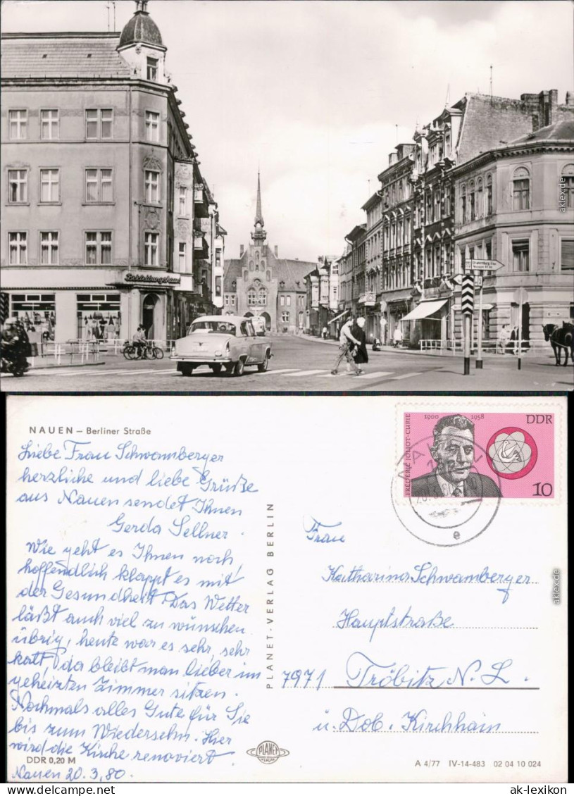 Nauen Blick auf die Berliner Straße mit Verkehr 1980/1977