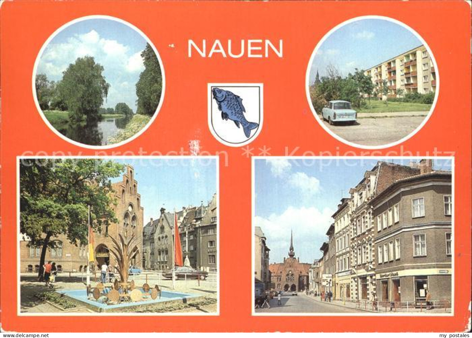 Nauen Havelland Havel Kanal Str des Friedens Thaelmann Platz Brunnen Rathaus Ber