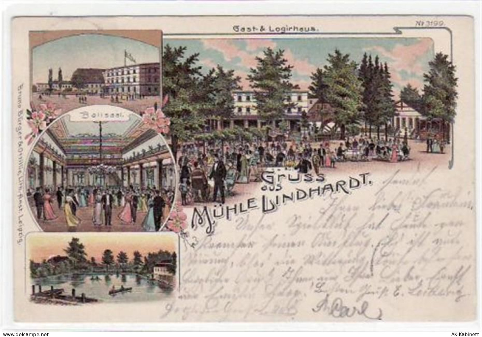 Naunhof, Lithographie mit Gast- u. Logirhaus Mühle Lindhardt. Außenansic... - 39020127