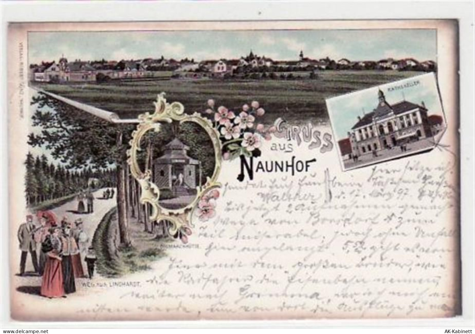Naunhof, Lithographie Weg nach Lindhardt, Ratskeller u. Bismarckhütte ge... - 39020150