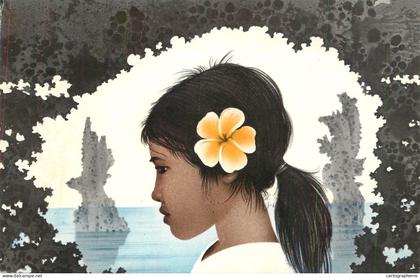 A6411 Head of a Nauruan Girl design for a postage stamp by David Gentleman Nauru Postcard 1987