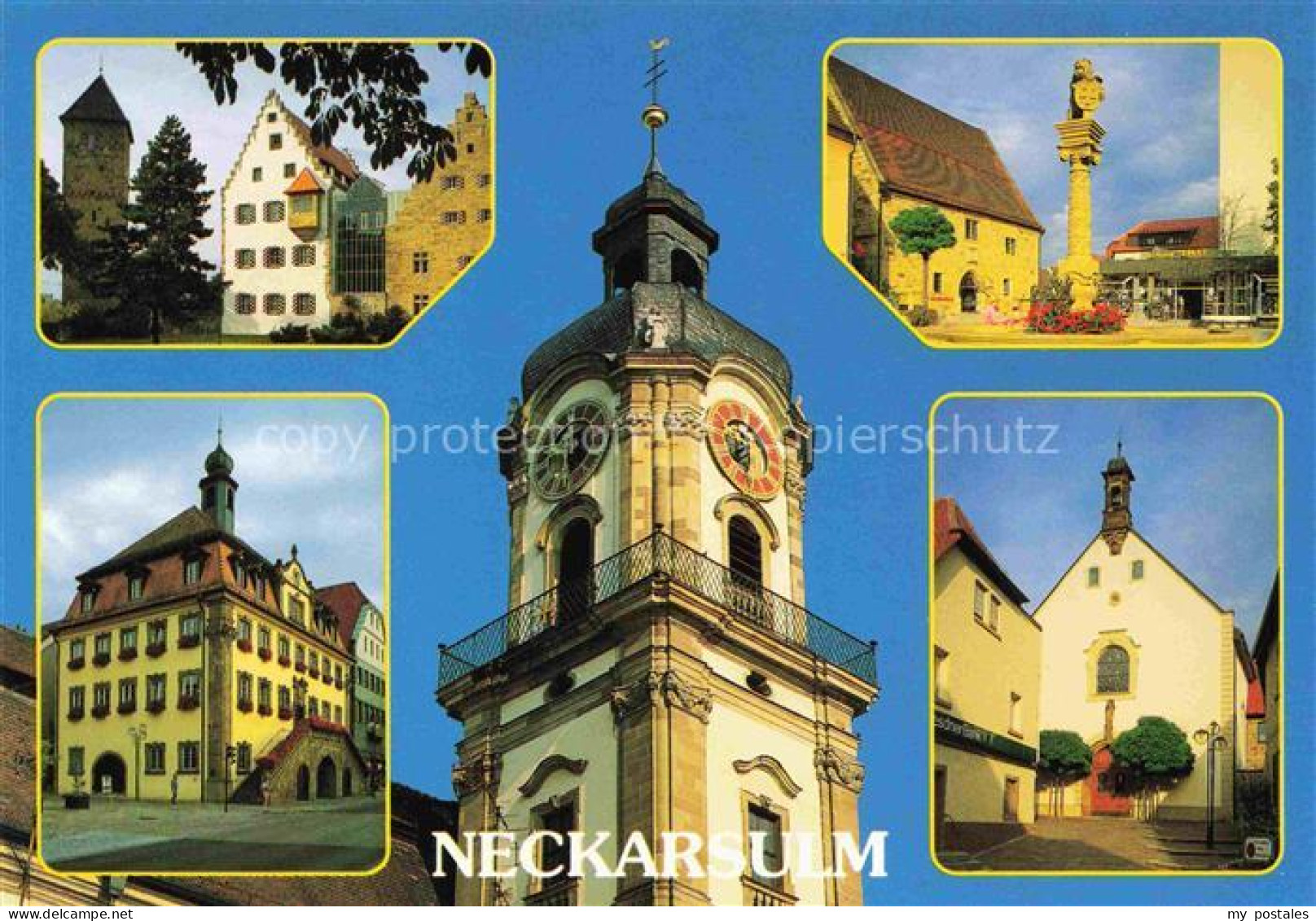 Neckarsulm BW Burg Rathaus Kirchturm Marktplatz Historisches-Gebaeude Stadtansic