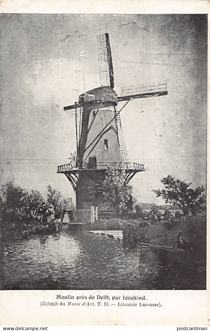 Nederland - DELFT - Een molen bij Delft, schilderij van Jongkind