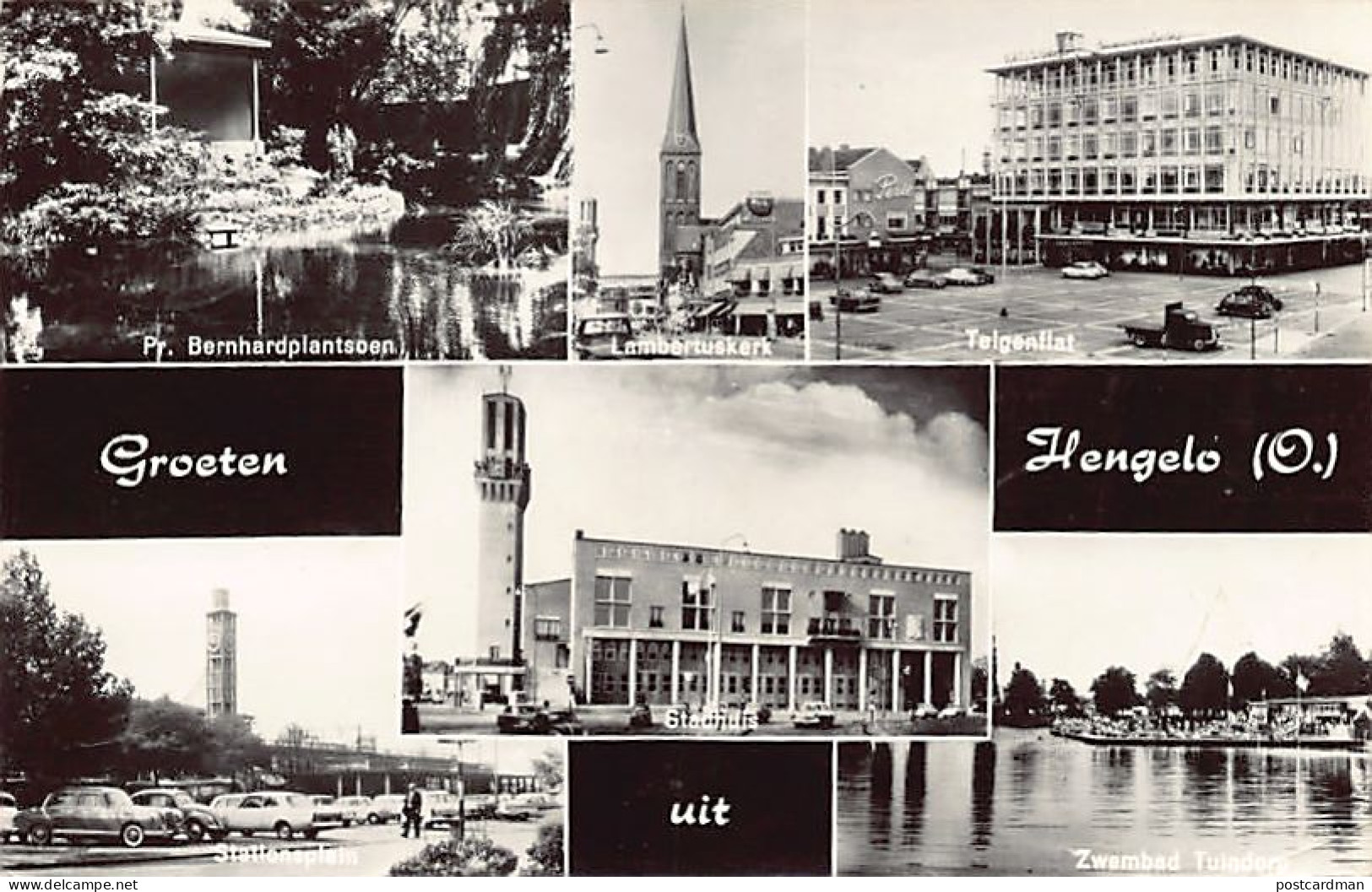 Nederland - HENGELO (OV) Lambertuskerk - Telgenflat - Stationsplein - Stadhuis - Zwembad Tuindorp - Uitg. AE Ancards 5