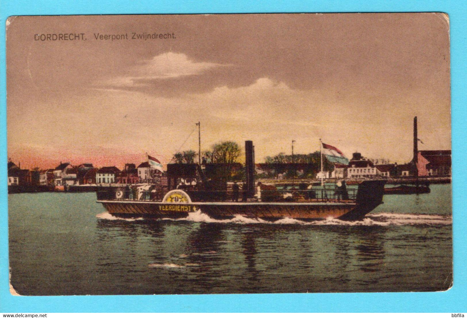 NEDERLAND prentbriefkaart Dordrecht Veerpont Zwijndrecht 1924 Dubbeldam naar Leerdam