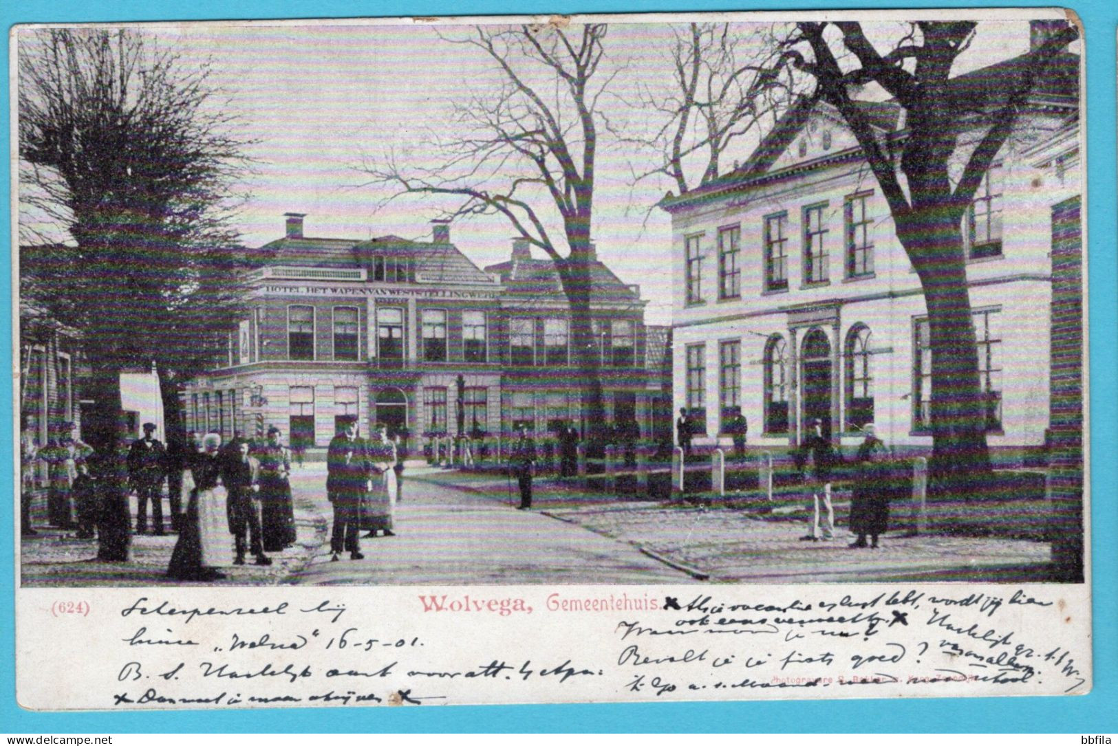 NEDERLAND prentbriefkaart Gemeentehuis 1901 Wolvega naar Steenwijk