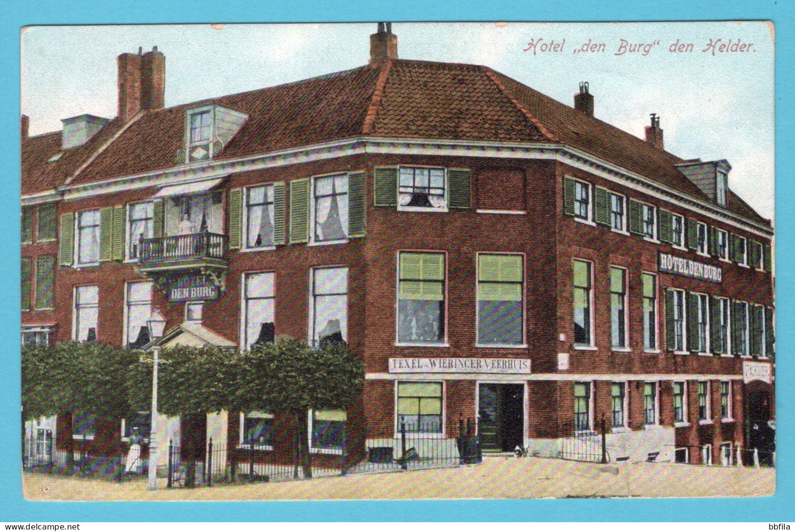 NEDERLAND prentbriefkaart Hotel Den Burg Den Helder 1910 Het Zand (grootrond) naar Groningen