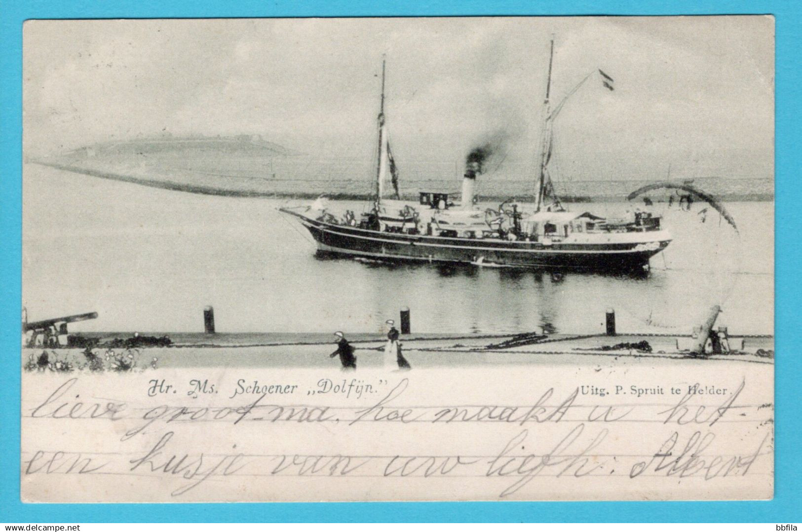 NEDERLAND prentbriefkaart Hr.Ms. Schoener "Dolfijn" 1902 Den Helder - Den Haag