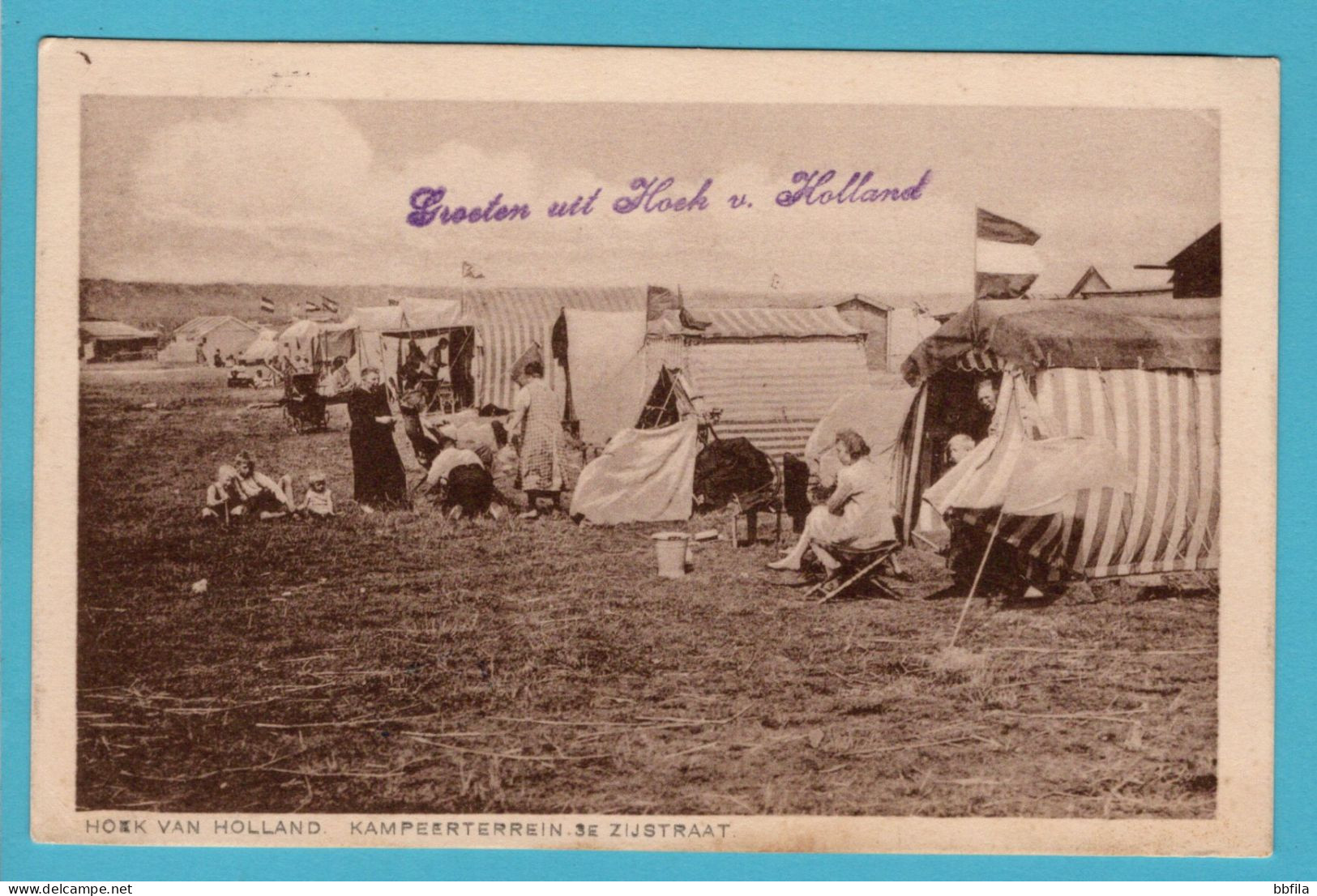 NEDERLAND prentbriefkaart Kampeerterrein 3e Zijstraat 1930 Hoek van Holland naar Rotterdam