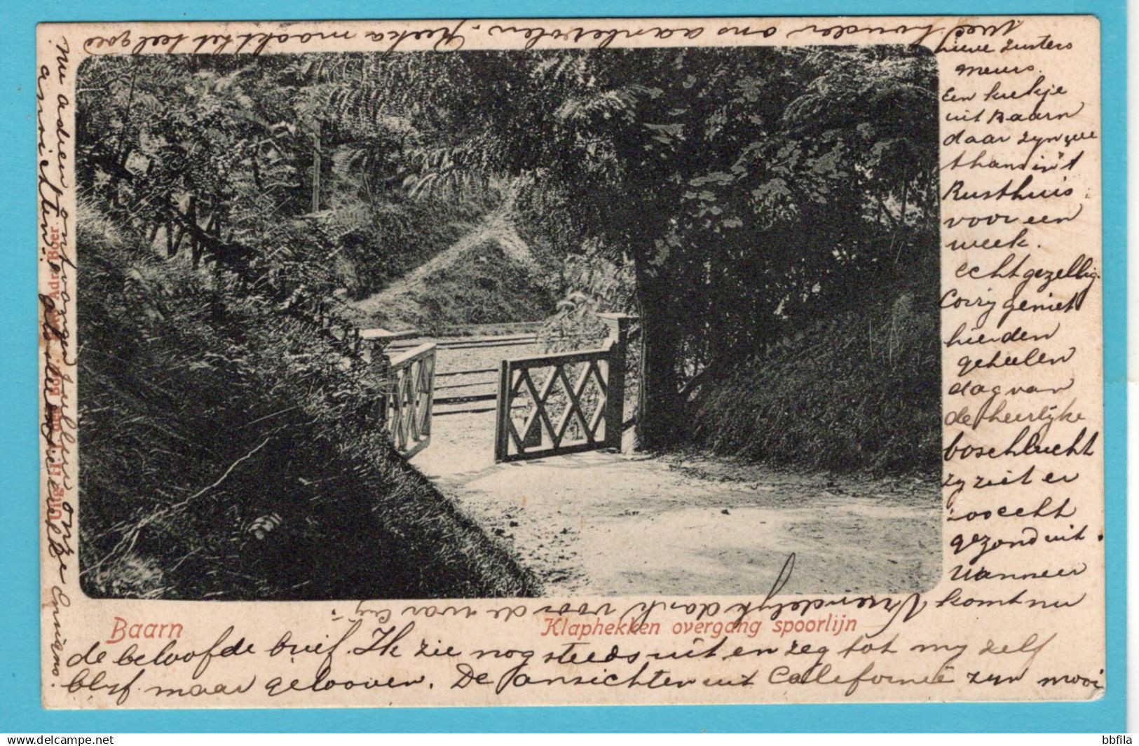 NEDERLAND prentbriefkaart Klaphekken overgang Spoorlijn Baarn 1905 Eemnes-Binnen naar Newport Beach, USA