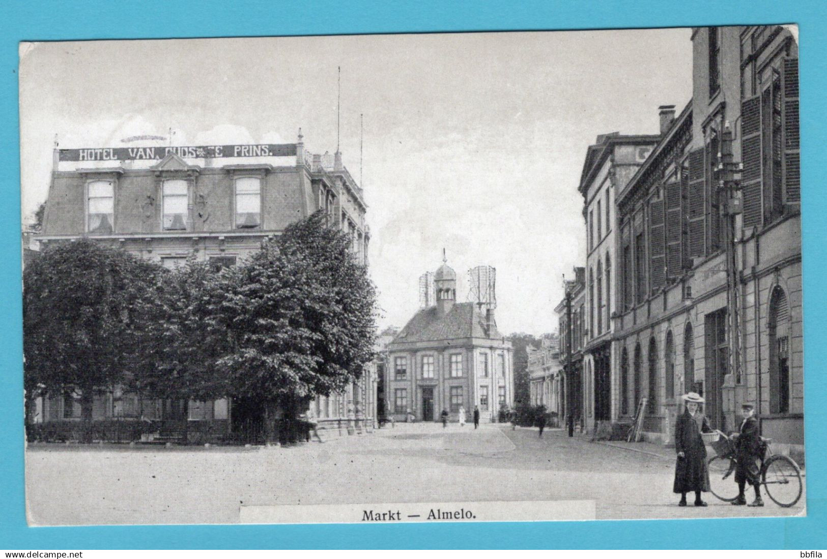 NEDERLAND prentbriefkaart Markt 1909 Almelo naar Amsterdam