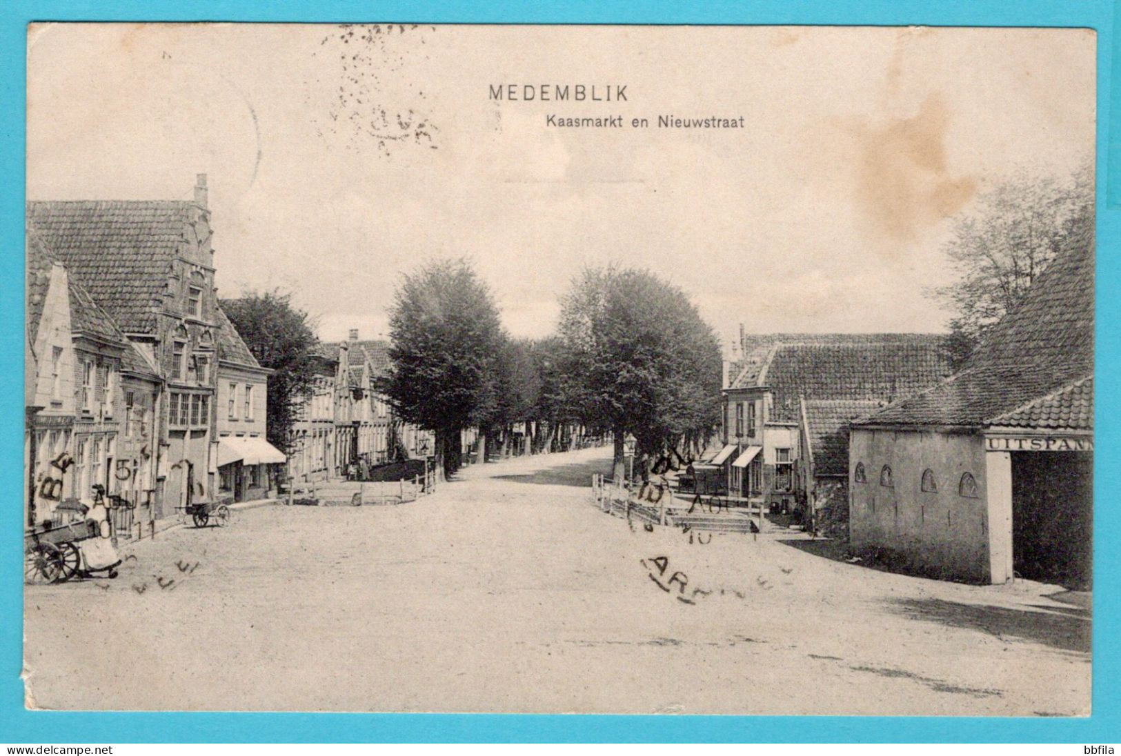 NEDERLAND prentbriefkaart Medemblik Kaasmarkt en Nieuwstraat 1906 Andijk kleinrond naar Belgie