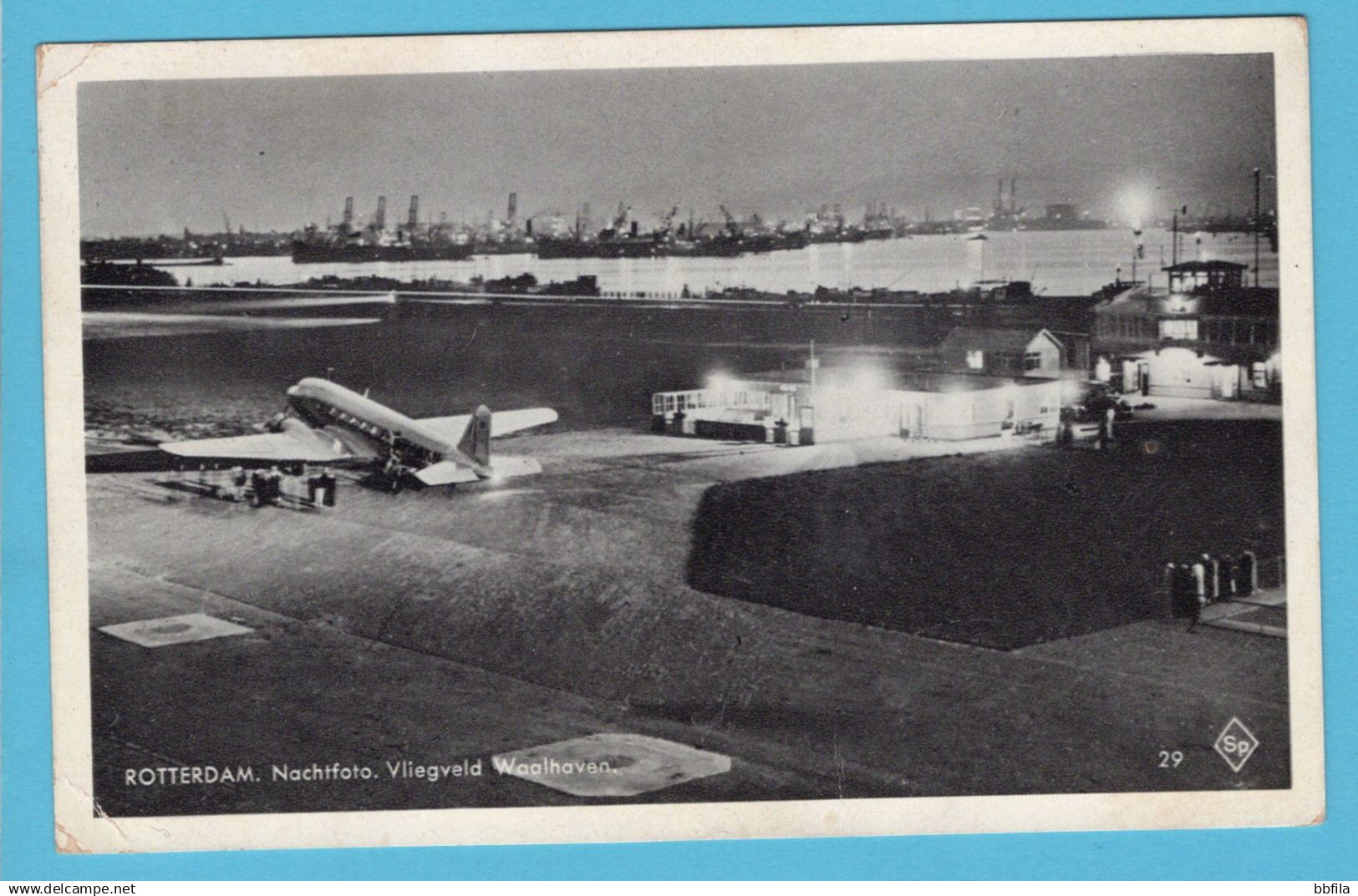 NEDERLAND prentbriefkaart Nacht foto Vliegveld Waalhaven 1938 Rotterdam speciaal luchtpost stempel - Brielle