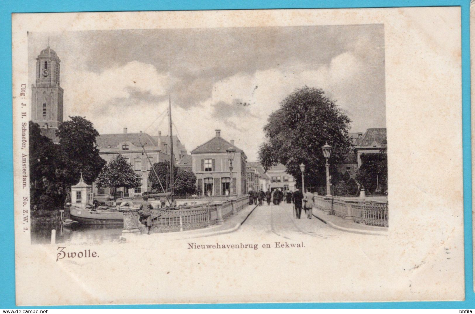 NEDERLAND prentbriefkaart Nieuwe Havenbrug en Eekwal  Zwolle 1901 treinstempel Zwolle Zutphen naar Twello