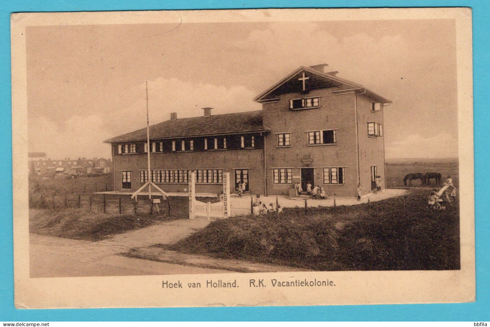 NEDERLAND prentbriefkaart R.K. vacantiekolonie 1931 Hoek van Holland naar IJsselmonde