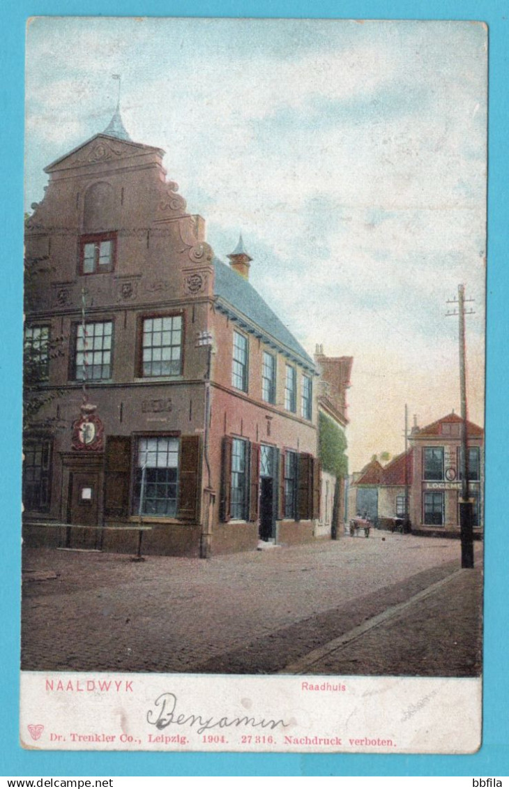 NEDERLAND prentbriefkaart Raadhuis Naaldwijk 1904 naar Honselerdijk