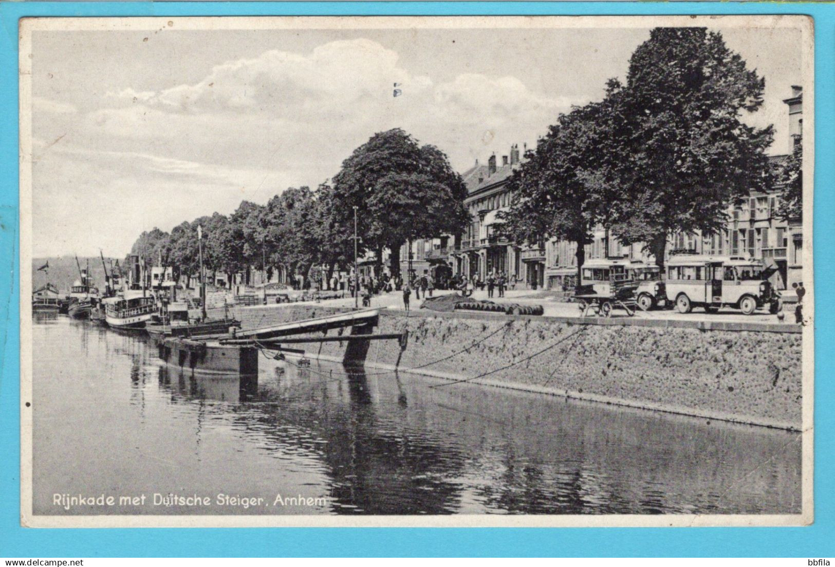 NEDERLAND prentbriefkaart Rijnkade met Duitsche Steiger 1931 Arnhem - Nijverdal