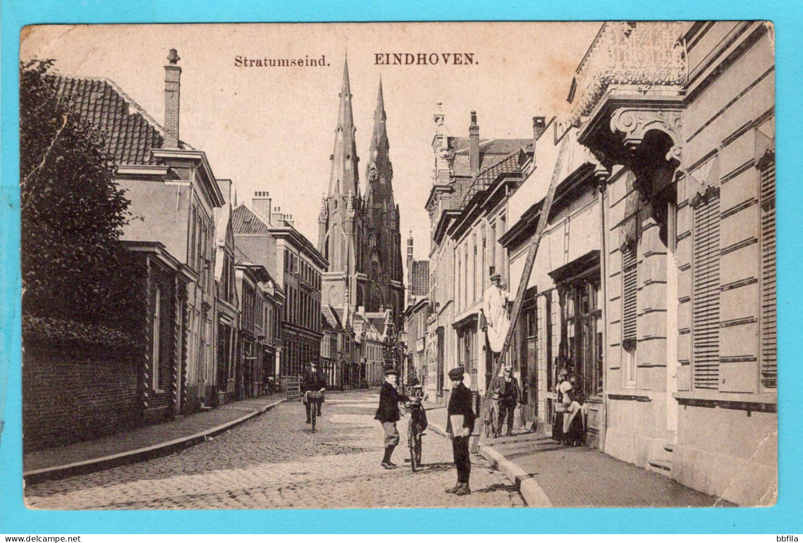 NEDERLAND prentbriefkaart Stratumseind 1913 Eindhoven naar Maeseijck, België (scheurtje links boven)