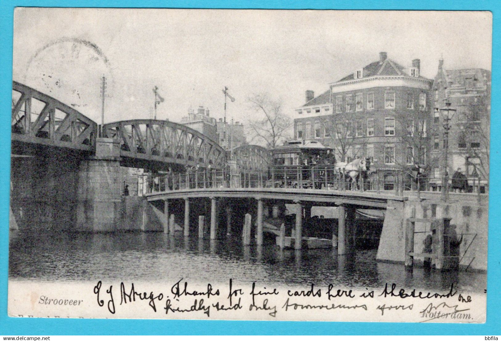 NEDERLAND prentbriefkaart Strooveer met paardentram Rotterdam - Constantinopel, Turkije