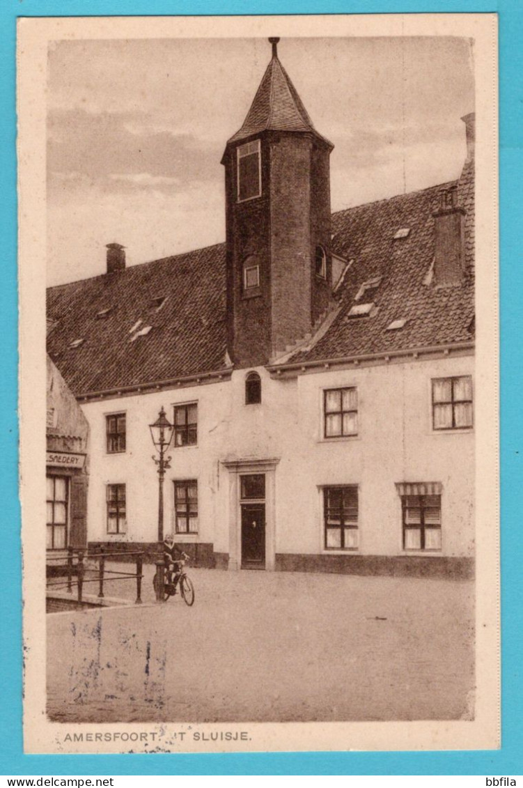 NEDERLAND prentbriefkaart 't sluisje, Amersfoort 1928 met ITA tentoonstellingsstempel Arnhem