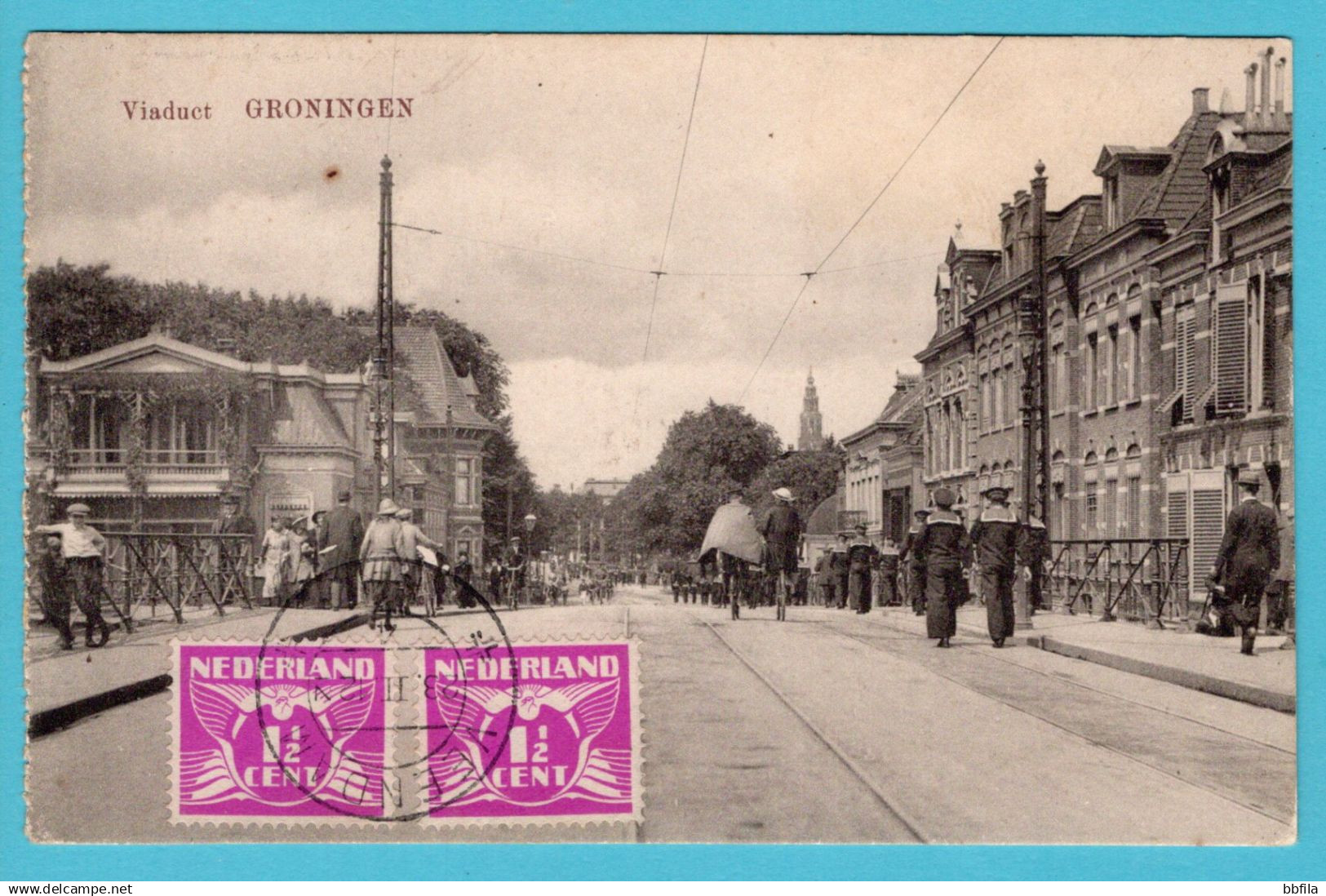 NEDERLAND prentbriefkaart Viaduct Groningen 1926 Veendam naar Lenta, Joegoslavië