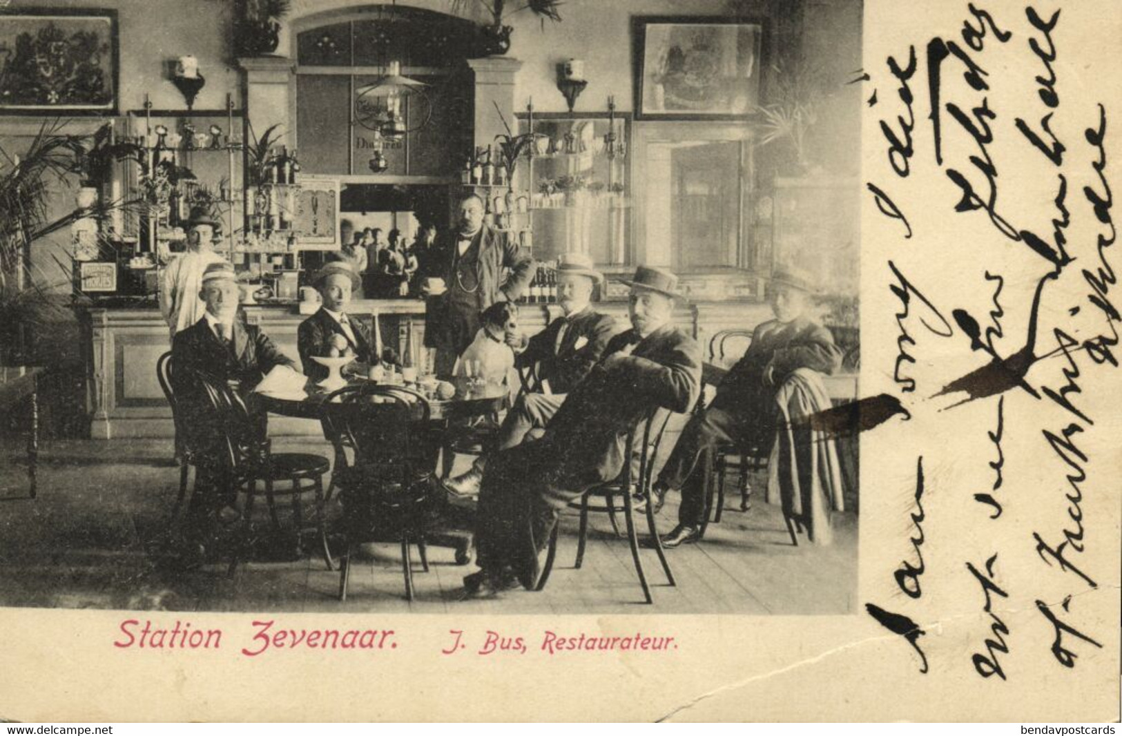 Nederland, ZEVENAAR, Station Restaurant, Eigenaar J. Bus (1901) Ansichtkaart