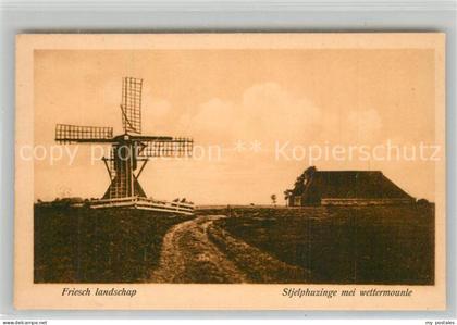 Heerenveen Stjelphuzinge met wettermounle Friesch landschap Windmuehle Friesisch