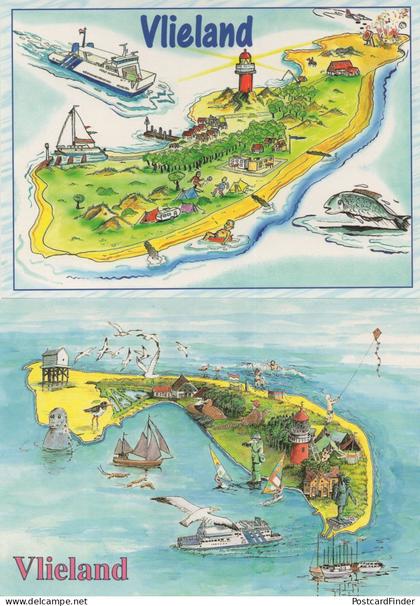 Vlieland Holland Fish Boat 2x Map Postcard s