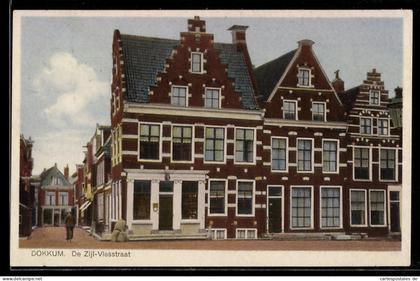 AK Dokkum, De Zijl-Vlasstraat met trapgevels