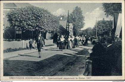 CPA Gieten Drenthe Niederlande, Drentsche Boerenbruiloft, Openluchtspel opgevoerd, 1927