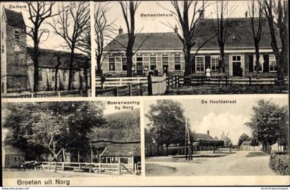 CPA Norg Drenthe, Hoofdstraat, Bauernhaus, Rathaus, Kirche