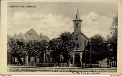 CPA Smilde Drenthe Niederlande, Geref. Kirche und Pfarrhaus