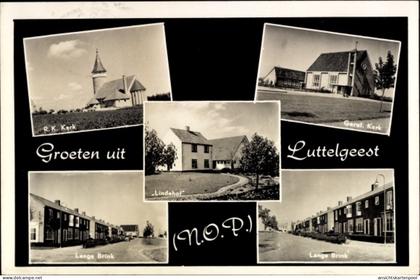 CPA Luttelgeest Noordoostpolder Flevoland, Groetn uit Luttelgeest, Kerken, Lange Brink, Lindehof