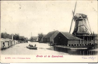 CPA Zaanstreek Nordholland, Windmühle, Boot, Häuser