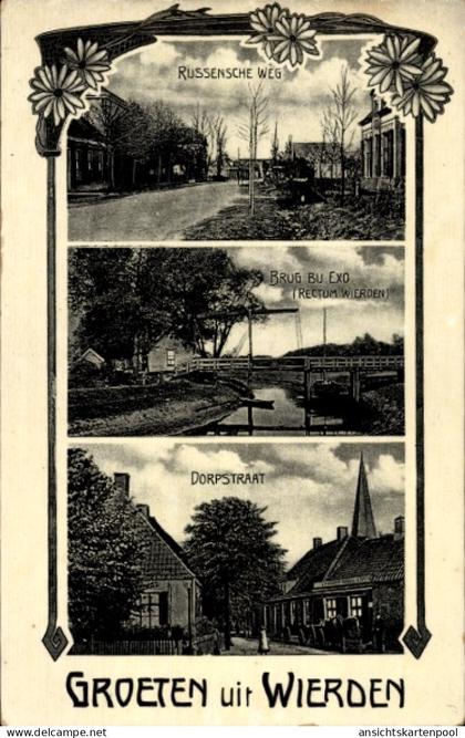 Passepartout CPA Wierden Overijssel, Russensche Weg, Brücke bei Exo, Dorpstraat