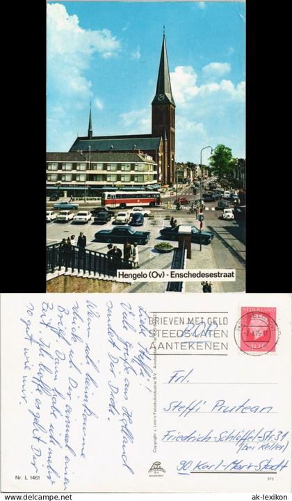 Postkaart Hengelo Enschedesestraat, Kirche Kerk, Auto Parkplatz 1975