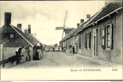CPA Stavenisse Zeeland, Straßenpartie, Windmühle
