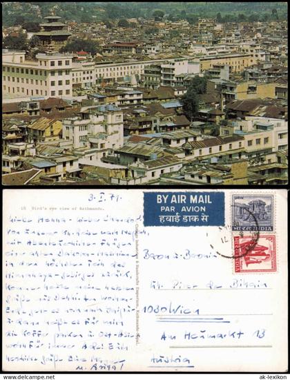 Postcard Kathmandu काठमाडौं Bird's eye view - Nepal 1971  gel. AIR MAIL