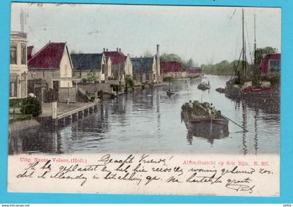NEDERLAND prentbriefkaart Alfen, gezicht op de Rijn 1902 Amsterdam-Antwerpen treinstempel naar Amsterdam
