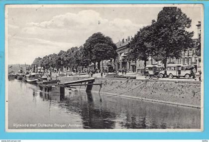 NEDERLAND prentbriefkaart Rijnkade met Duitsche Steiger 1931 Arnhem - Nijverdal