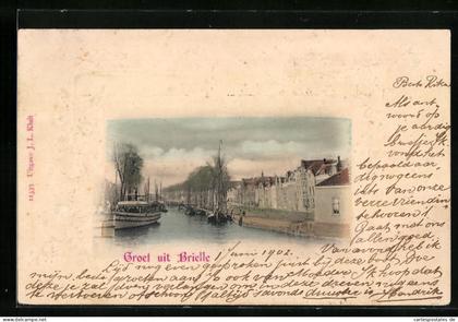 AK Brielle, Flusspartie mit Schiffen