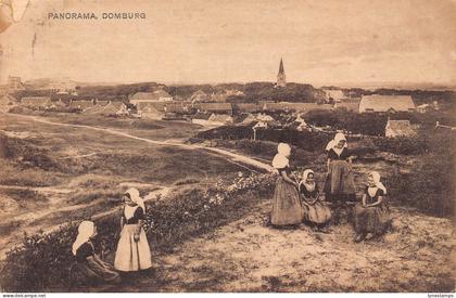 Netherlands 1921 Panorama of Domburg Girls in Traditional Costumes postcard