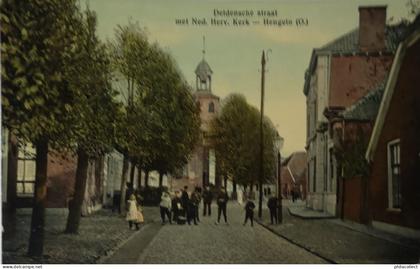 Hengelo (Ov.) Deldensche Straat (Veel Volk) 1910 Topkaart