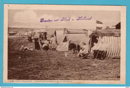 NEDERLAND prentbriefkaart Kampeerterrein 3e Zijstraat 1930 Hoek van Holland naar Rotterdam