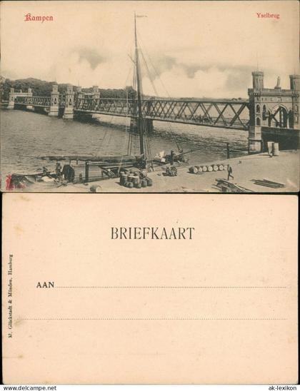 Postkaart Kampen (Niederlande) Yselbrug, Segelschiff 1909