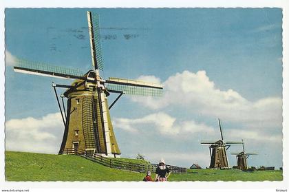 Leidschendam Netherlands, Driemanspolder Dutch Windmills Old Postcard, 1965